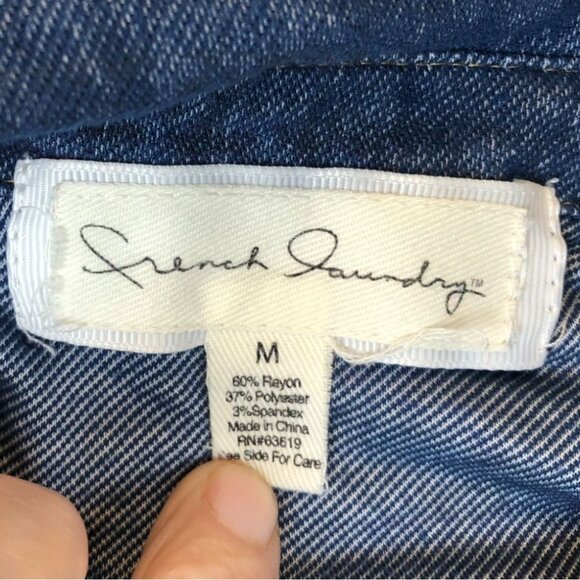 French Laundry Womens Shirt Medium Button Up Denim Roll-Tab Sleeves Casual Y2K - Picture 3 of 8
